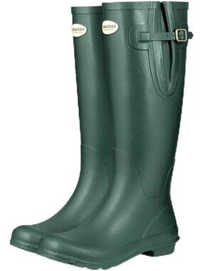 Women's Green Rubber Boots Tall Wide Calf Rain Boots Wellington Boots Waterproof